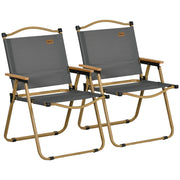 Set di 2 sedie da campeggio pieghevoli con struttura in acciaio ideali per campeggio e spiaggia colore grigio scuro.