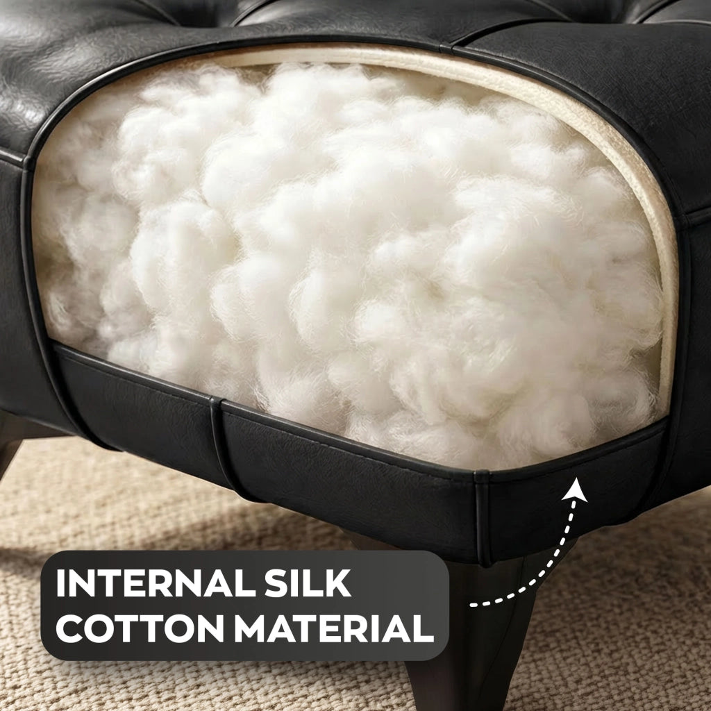 Kumo - Sgabello Pouf Ottomano Moderno 35,5x25x30 cm Poggiapiedi in Similpelle Nero