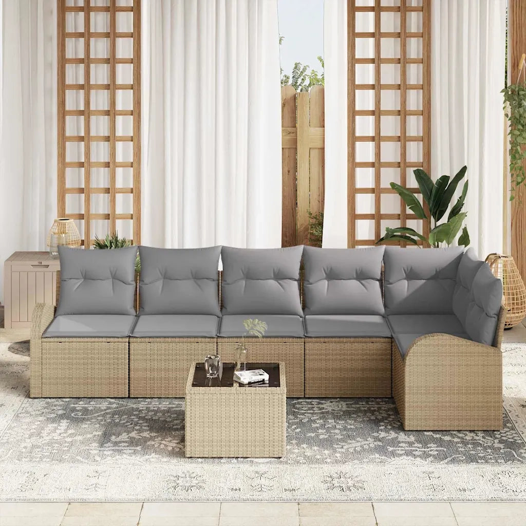 Set Divano da Giardino con cuscino 7 pcs Beige Poly Rattan 3346070