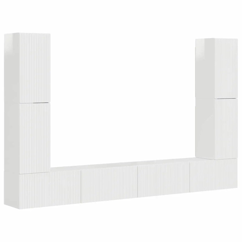Set mobile TV 8 pcs Bianco Lucido Legno multistrato
