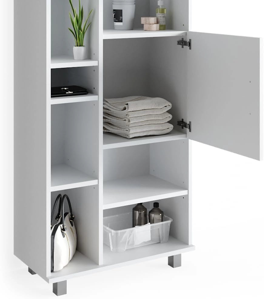 Set mobili bagno Ilias, Bianco, 60 cm, composto da mobile lavabo, pensile a specchio, colonna e base media
