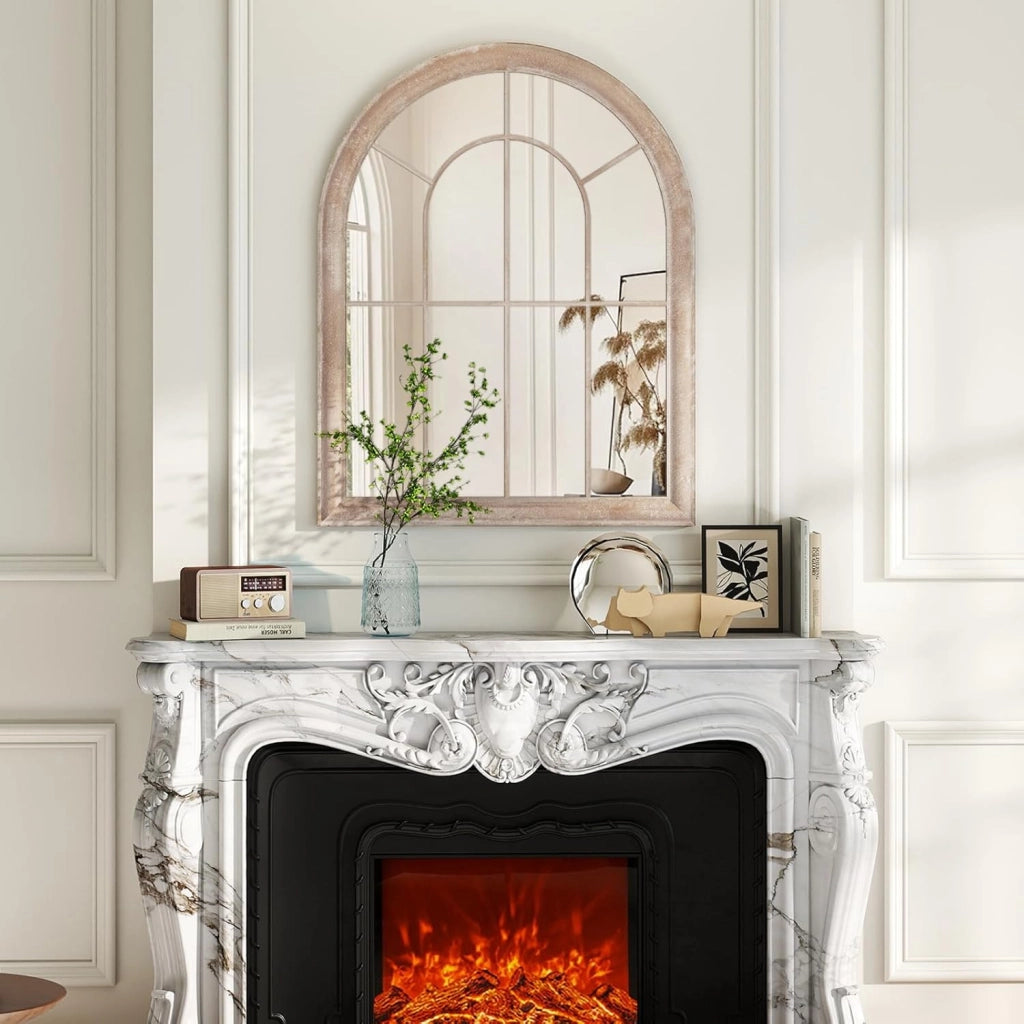 Specchio da Parete, Specchio a Finestra ad Arco con Cornice Metallica, Antideflagrante per Soggiorno Ingresso Corridoio, 88 x 69,5 cm (Stile 2)