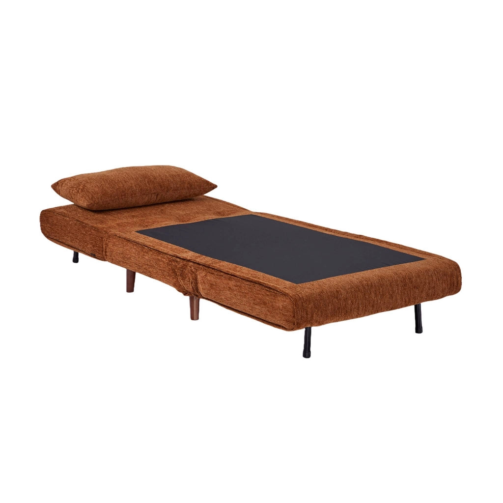 Poltrona letto convertibile in tessuto ciniglia, terracotta