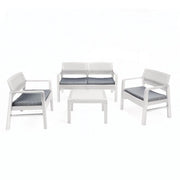 Trade Shop - Set Salotto Giardino Esterno Con Divano 2 Poltrone Tavolino Effetto Rattan Con Cuscini - Bianco
