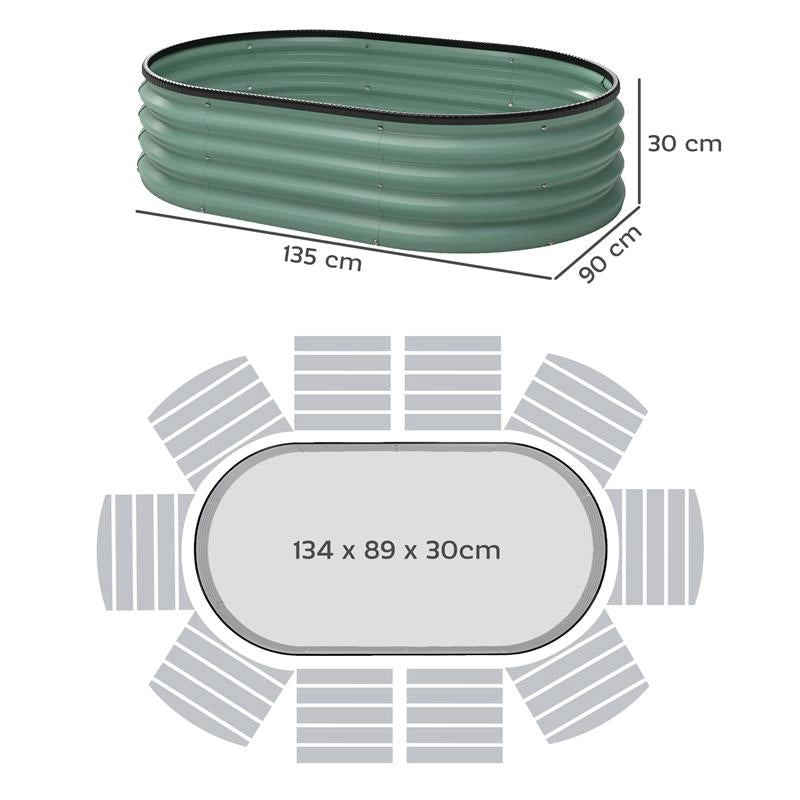 SET DI 2 AIUOLE RIALZATE IN METALLO GALVANIZZATO CON BORDO IN GOMMA E DESIGN MODULARE, 135X90X30 CM VERDE