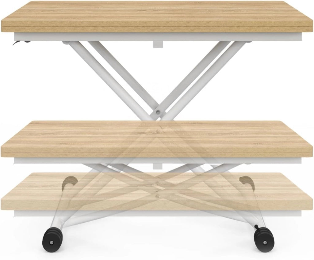 Tavolino 2 in 1 URBANA, trasformabile in tavolo da pranzo rettangolare, 100 cm, legno e bianco