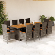 Set da Pranzo da Giardino 11pz con Cuscini in Polyrattan Grigio 3277550