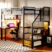 Letto a castello 90x200 nero - Xylo - Illuminazione e vano di stoccaggio