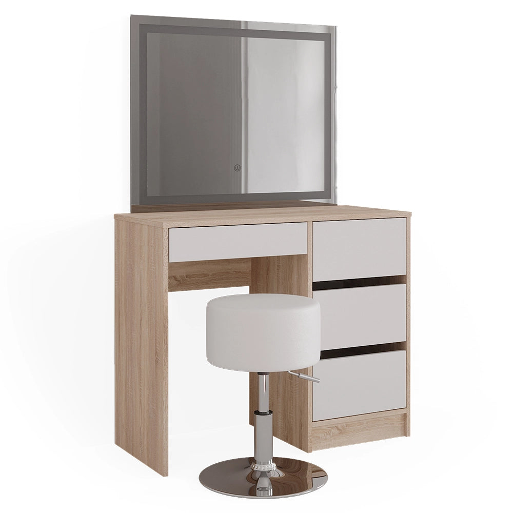 Vicco Tavolo da toeletta Sonoma 40 cm con specchio LED e sgabello