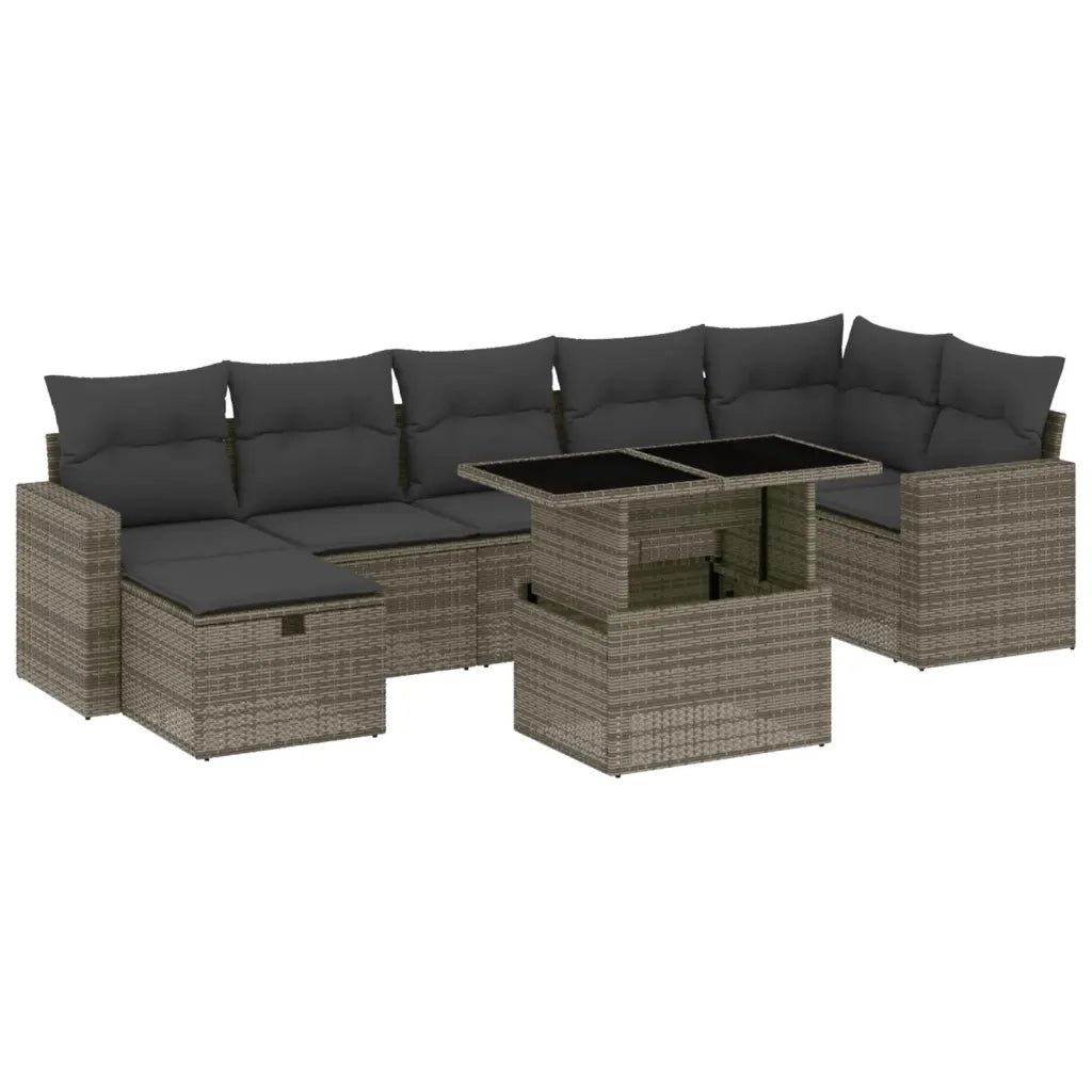 Set Divano da Giardino 8 pz con Cuscini Grigio in Polyrattan