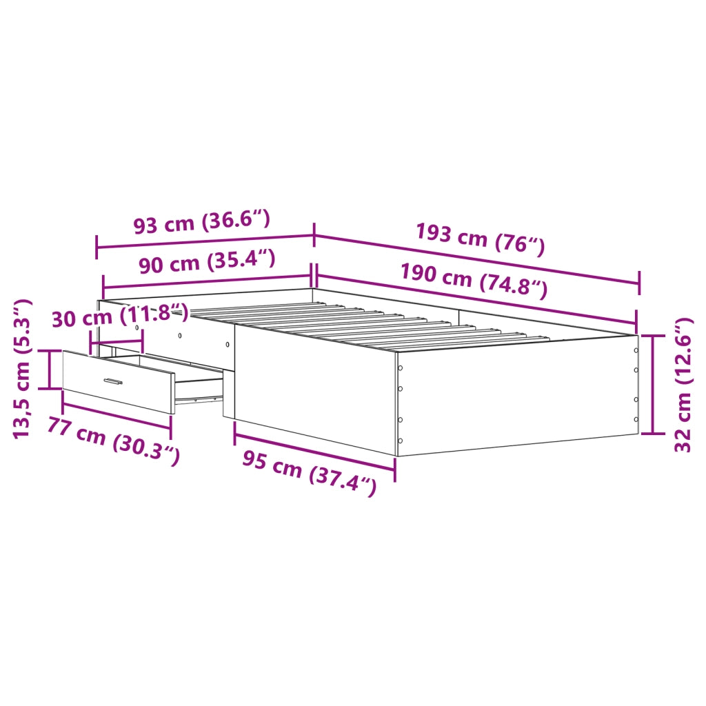 Rete letto  in legno antico 90x190 cm in legno ingegnerizzato
