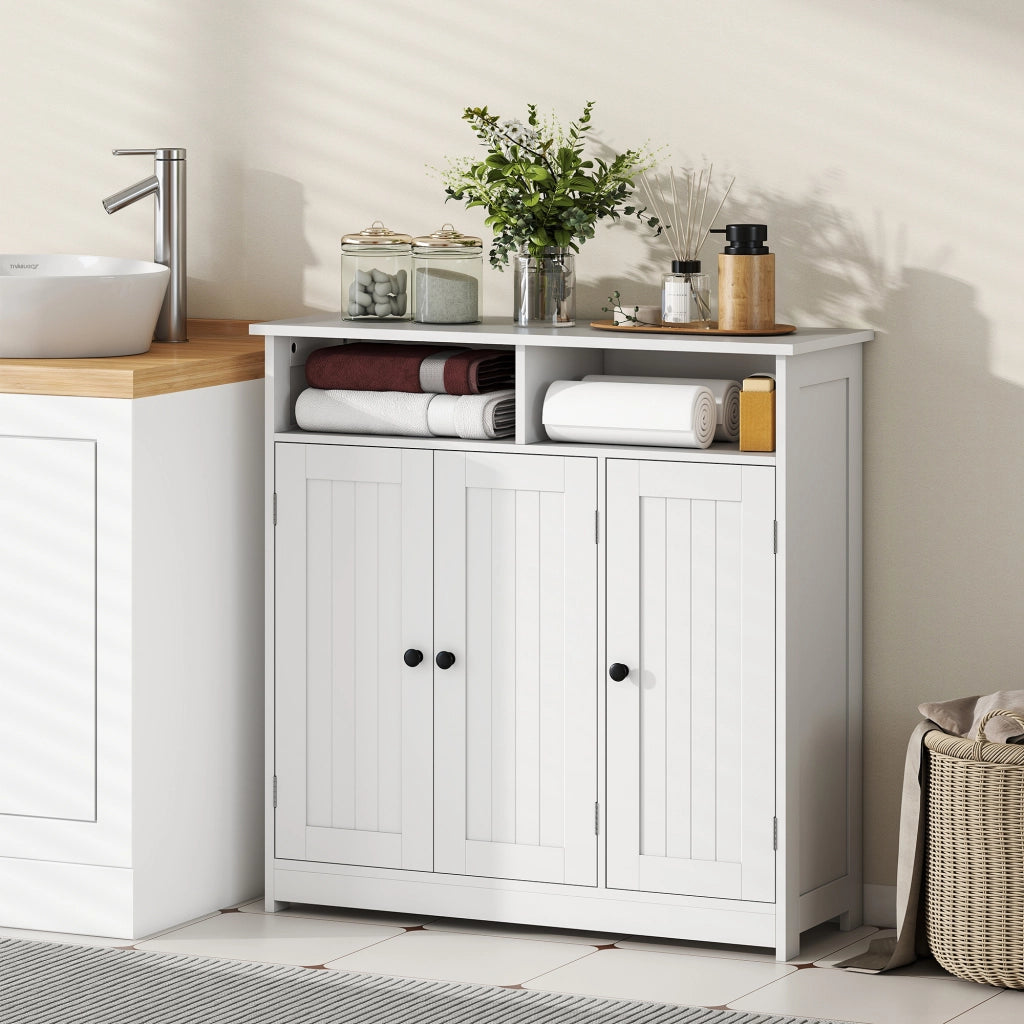 Armadio da Bagno Stretto con 3 Ante e 2 Compartimenti Aperti ¨C Zephmum ¨C Bianco 85x30x85 cm