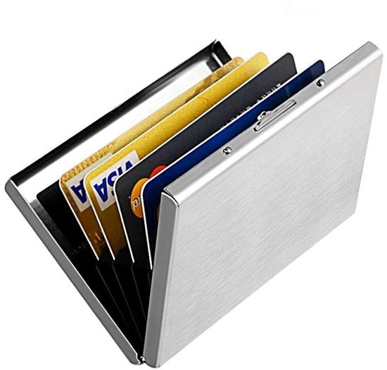 Ottimizzatore Portafoglio RFID Bloccante - Design Sottile - Acciaio Inossidabile - 6 Fessure PVC - Leggero - Dimensioni 9,2 cm x 6,2 cm x 1,2 cm - Portafoglio