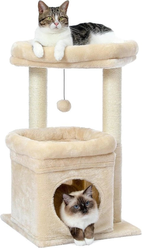 Torrione per gatti con più livelli, casa per gatti accogliente e grande zona di riposo per gatti indoor con scala di arrampicata in sisal.