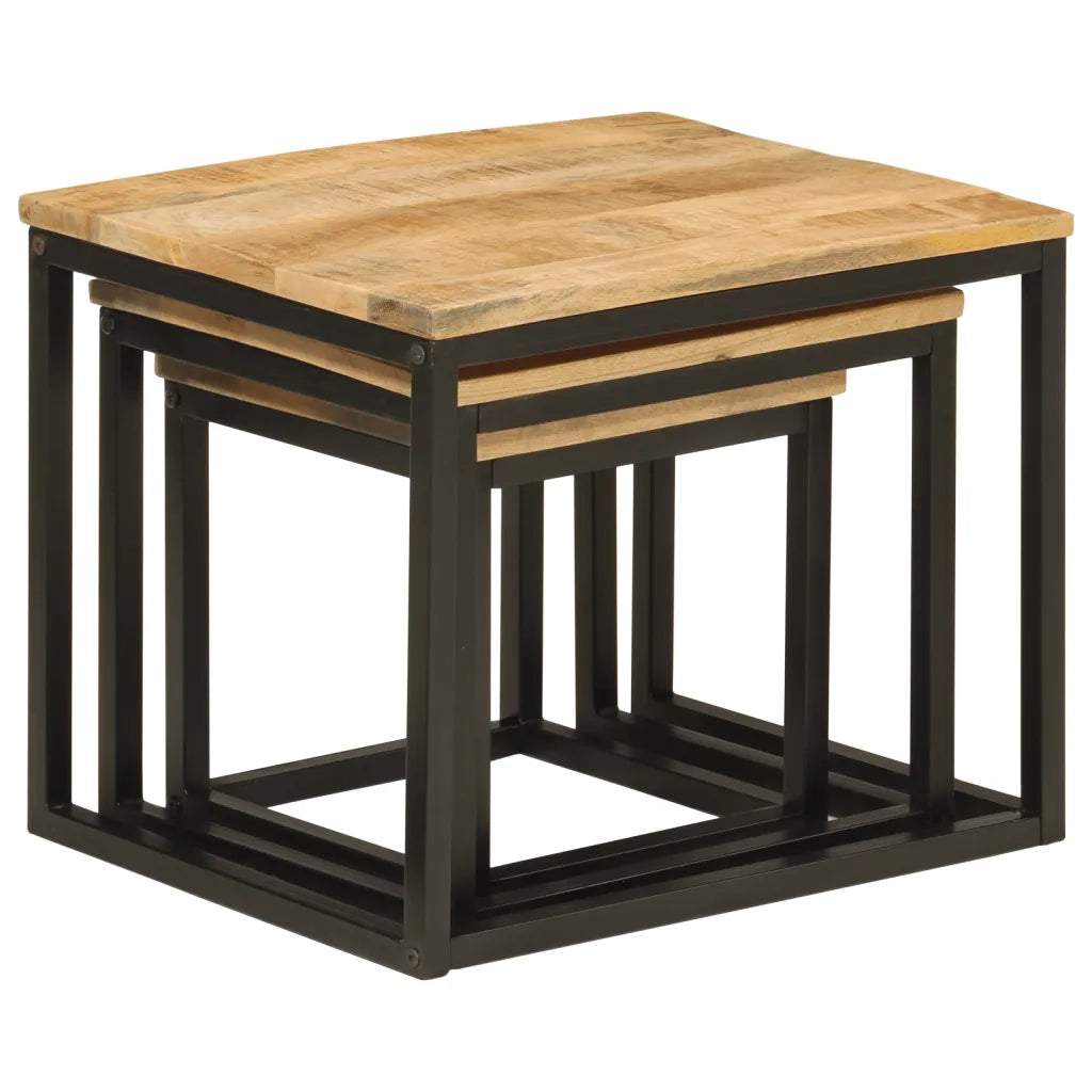Tavolini a Incastro 3 pz in Legno Massello di Mango e Ferrocod mxl 114400