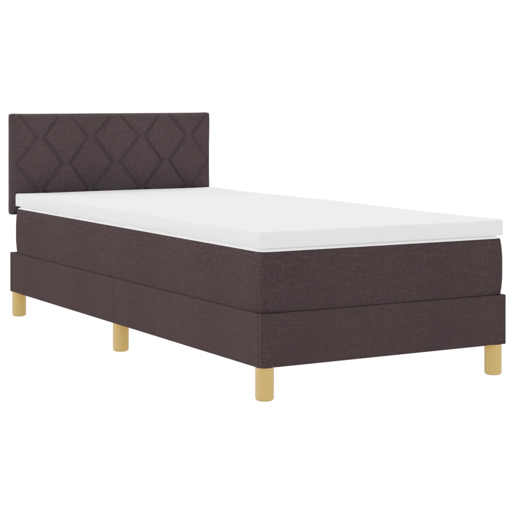 Letto Box Spring con Materasso e LED Marrone Scuro 90x190 cm in Tessuto