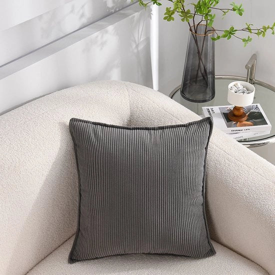 2-Pack copriceri di corduroy morbidi - copriceri decorativi a quadrato a strisce - coprimenti di cuscini decorativi - per divano, auto, terrazza, camera da letto, soggiorno - 60x60cm - Grigio scuro