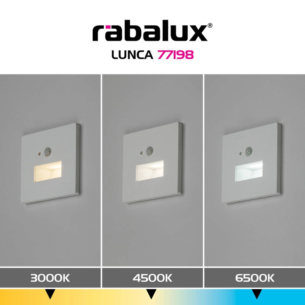 Segnapasso LED incasso Lunca bianco quadrato PIR Rabalux