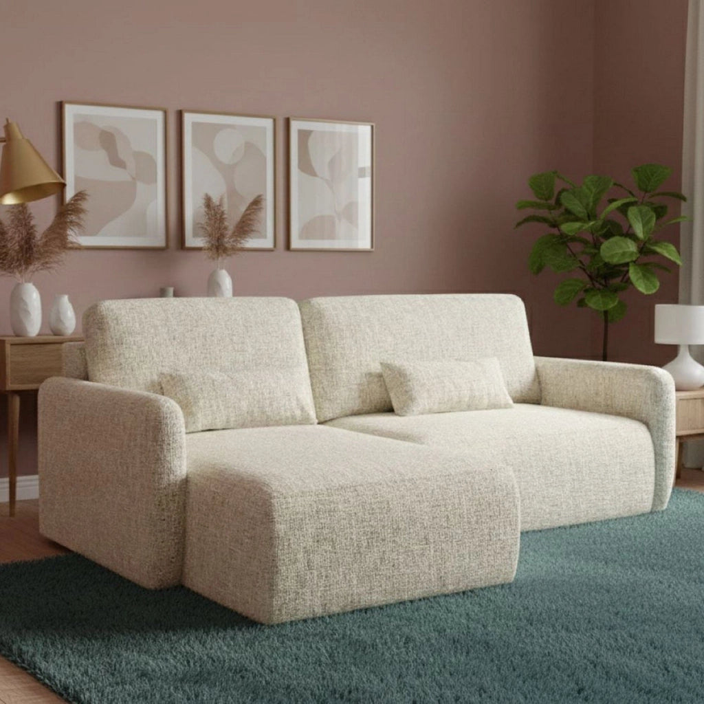 Pagno, Divano Letto con Penisola Contenitore, 207x148 cm Beige Chiaro