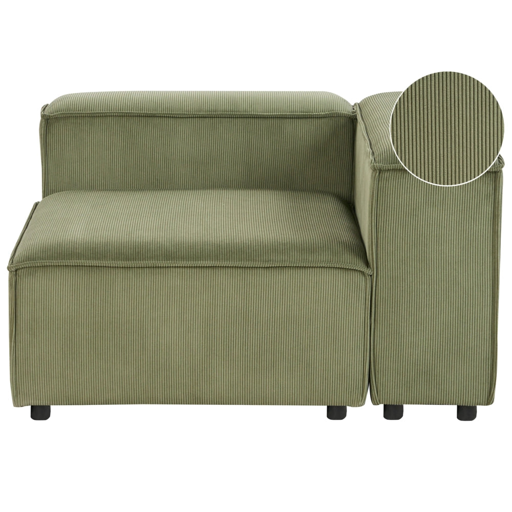 Divano angolare modulo 1 posto in velluto a coste in poliestere verde gambe nere rivestito a sinistra Soggiorno moderno