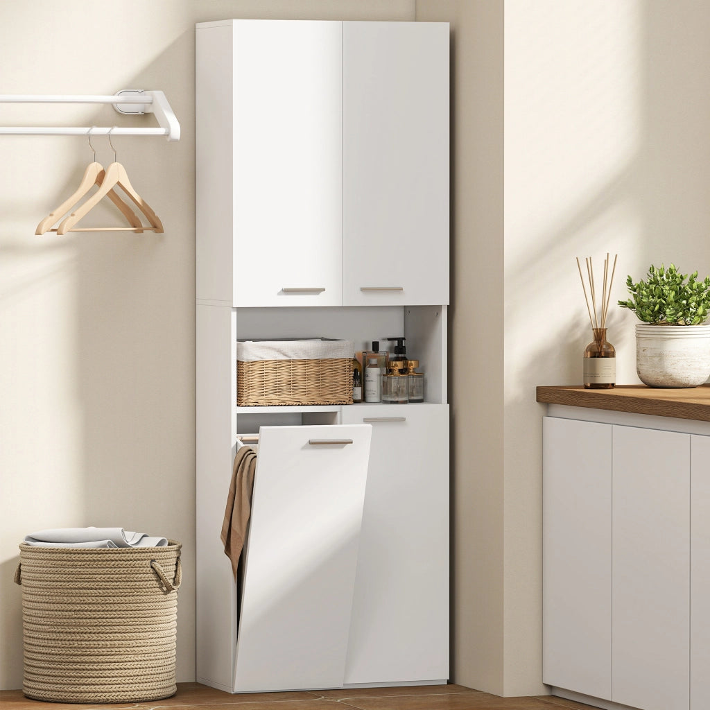 Mobile da Bagno con Cesto e Ripiano ¨C Zephmum ¨C Bianco Legno 60x30x174 cm