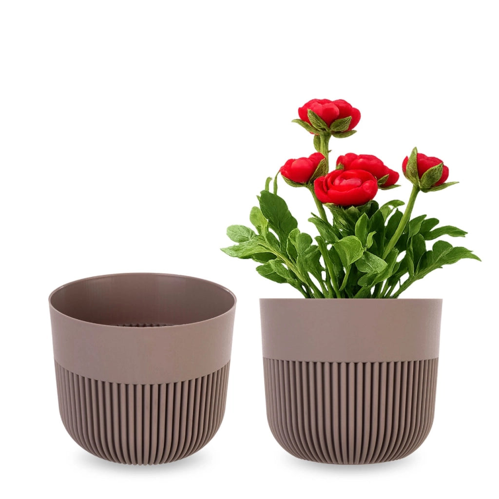 Vaso da fiori KADAX, Coprivaso, 15 cm, Plastica, Rotondo, A coste, Beige