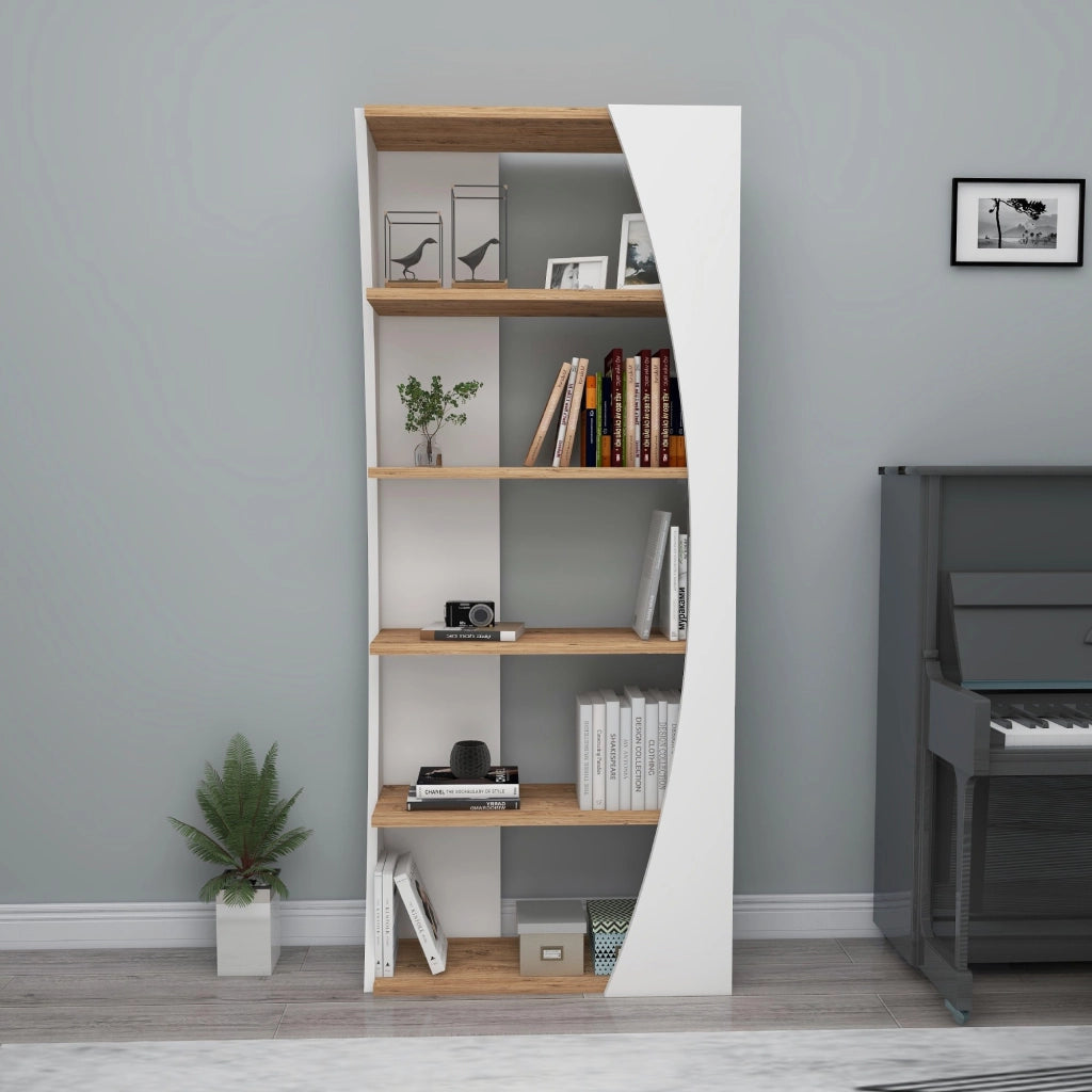 Libreria in legno "Selge" - 63 x 23 x 150 cm - Pino Atlantico Bianco