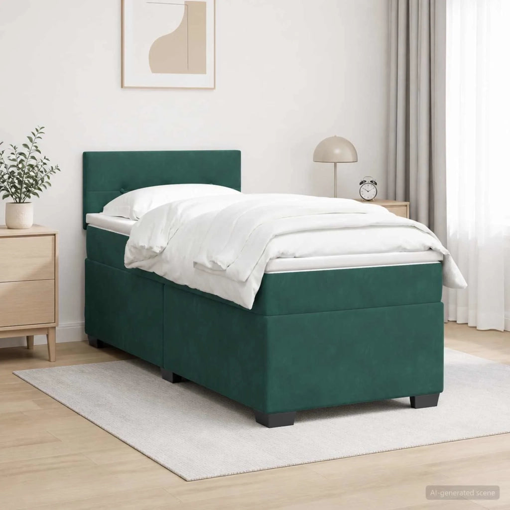 Letto con Box Spring, Materasso e LED Verde Scuro 100 x 200 cm 3452123