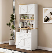 Sideboard 80x40x175 cm con pannello forato e ante stile fienile in MDF e pannelli di particelle bianco e naturale