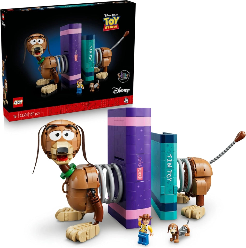 LEGO | Disney Pixar Fermalibri di Slinky Toy Story - Reggi Libri per Libreria - Decorazione con Minifigure di Woody e Fi