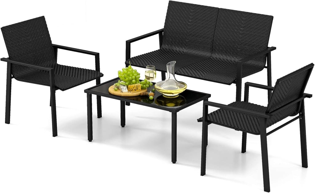 Set di mobili da giardino per esterni, set di mobili da giardino in polyrattan, 4 pezzi, mobili da terrazzo, set da 4 persone, tavolo da 2 sedie, per balcone, set da balcone, resistente alle