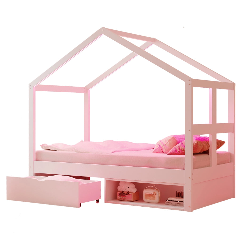 Letto singolo 90 × 190 cm con cassetto portaoggetti, mobile scarpe compatto, LED multicolore, senza materasso, bianco