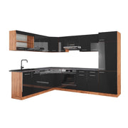 Cucina angolare completa R-Line Antracite lucido/Rovere dorato 287 x 227 cm, PL Antracite Vicco