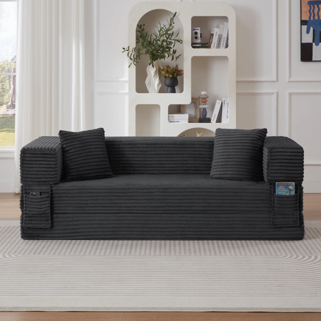 Divano letto in schiuma con Funzione letto e Tessuto a coste, Grigio scuro