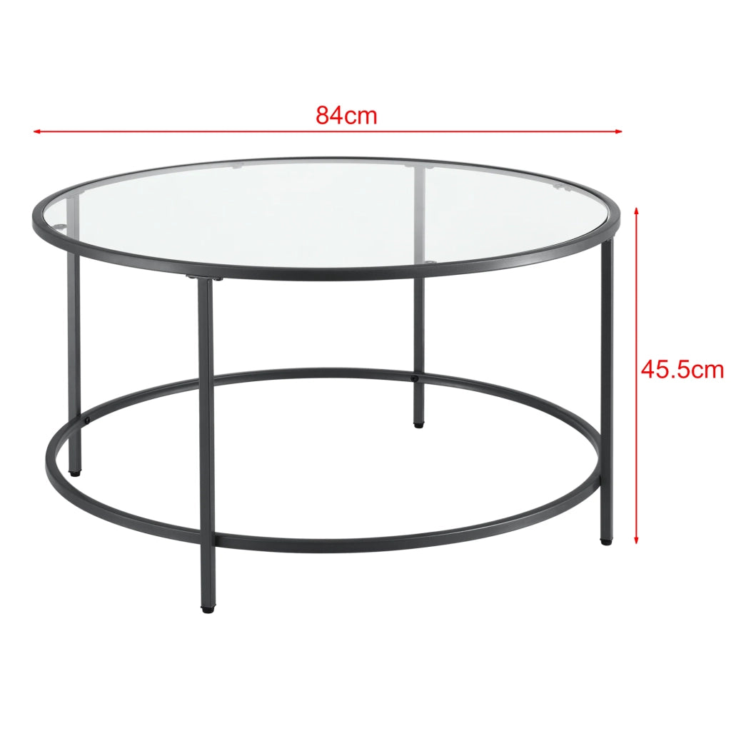 Tavolino rotondo per soggiorno piano in vetro gambe in acciaio 84 cm nero 03_0006180