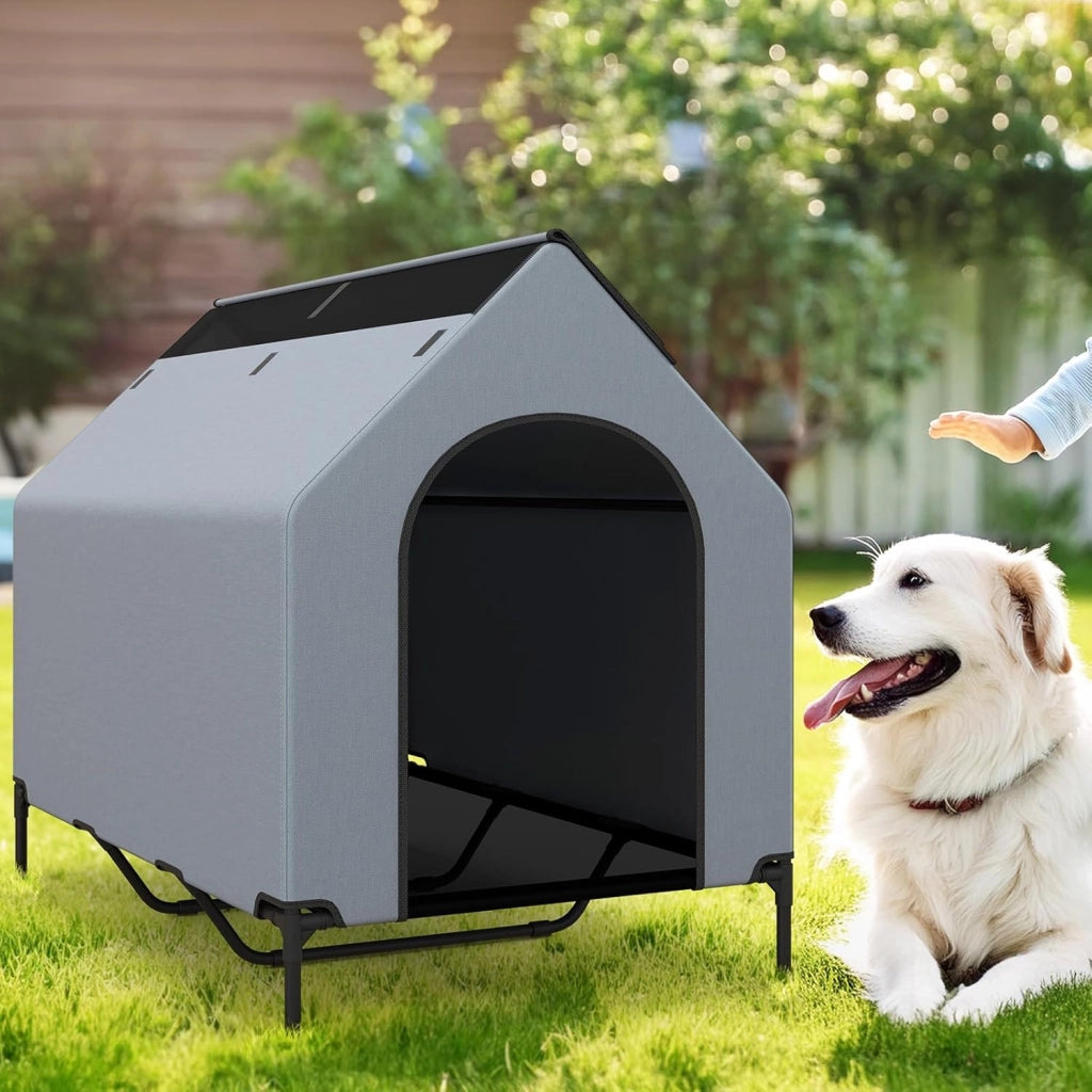 Casetta per Cani, Letto Rialzato per Cani con Copertura Rimovibile ed Impermeabile e Finestre Ventilate, Cuccia Cane Esterno ed Interno Taglia Piccola/Media/Grande (84 x 132 x 114 cm)