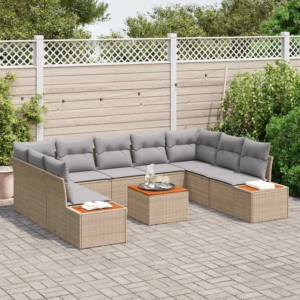 Set Divano da Giardino con cuscino 10 pcs Beige Poly Rattan 3348171