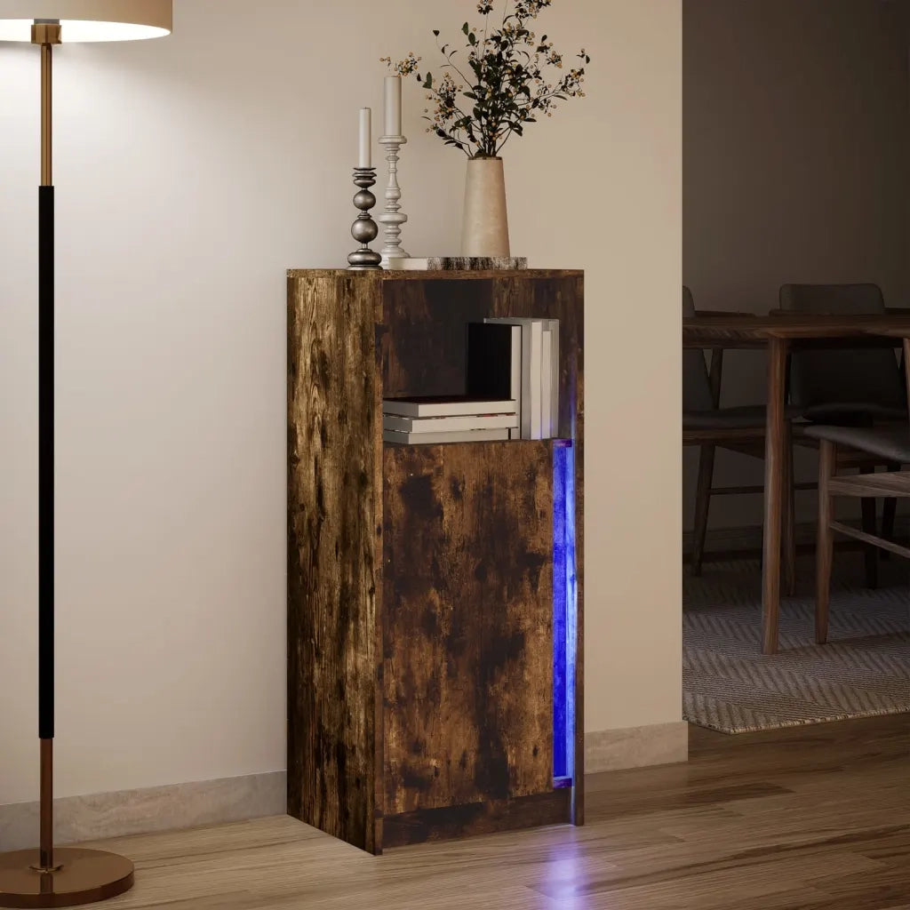 Credenza | Madia | Buffet da pranzo | Armadio da pranzo con LED Rovere Fumo 42,5x34x100cm in Legno Multistrato