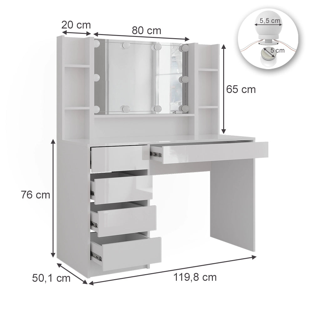 Vicco Tavolo da toeletta Bianco/bianco lucido 119.8 cm 5 parti
