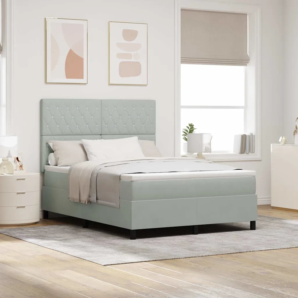 Letto a Sorgente LED Grigio chiaro 140 x 190 cm Tessuto