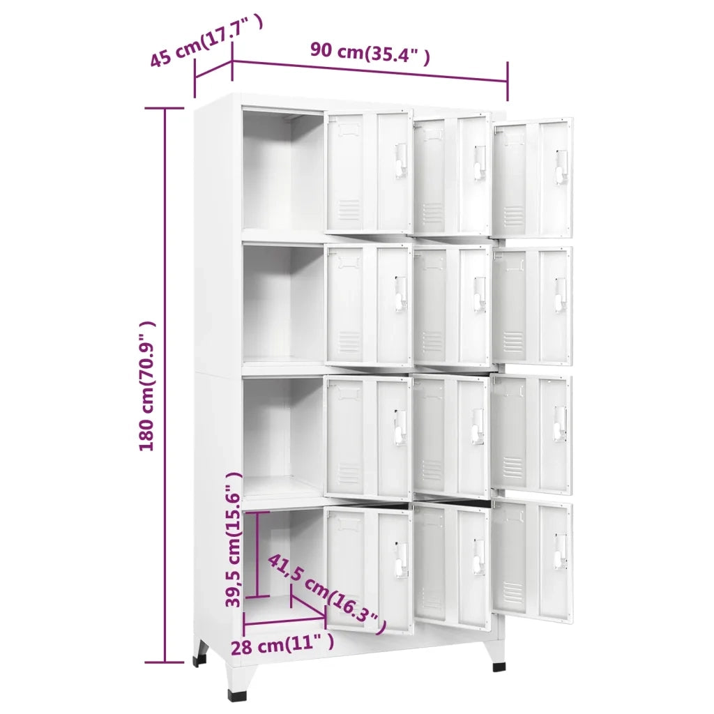 Armadietto spogliatoio con 12 scomparti 90 x 45 x 180 cm stile moderno per uso camerino realizzato in acciaio grigio 02_0046291