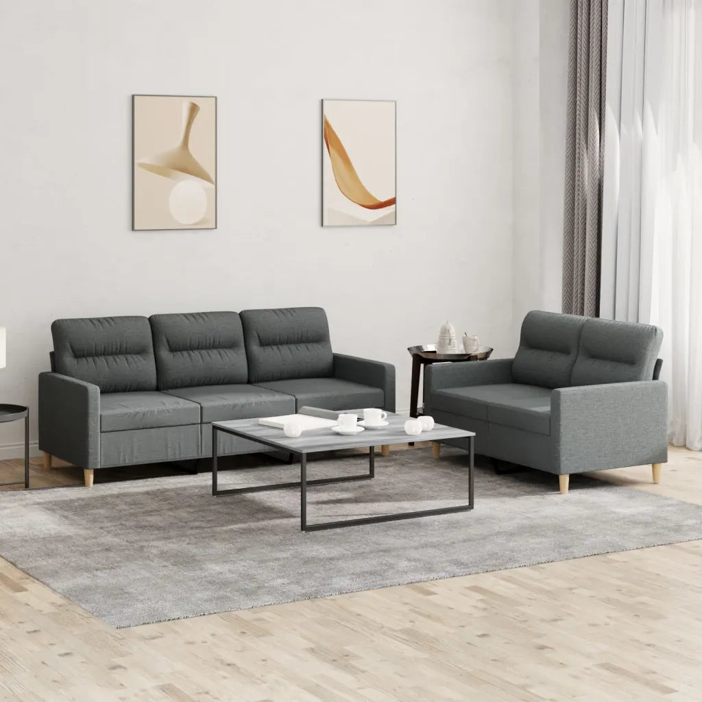 Set di Divani 2 pz con Cuscini Grigio Scuro in Tessuto 3201601