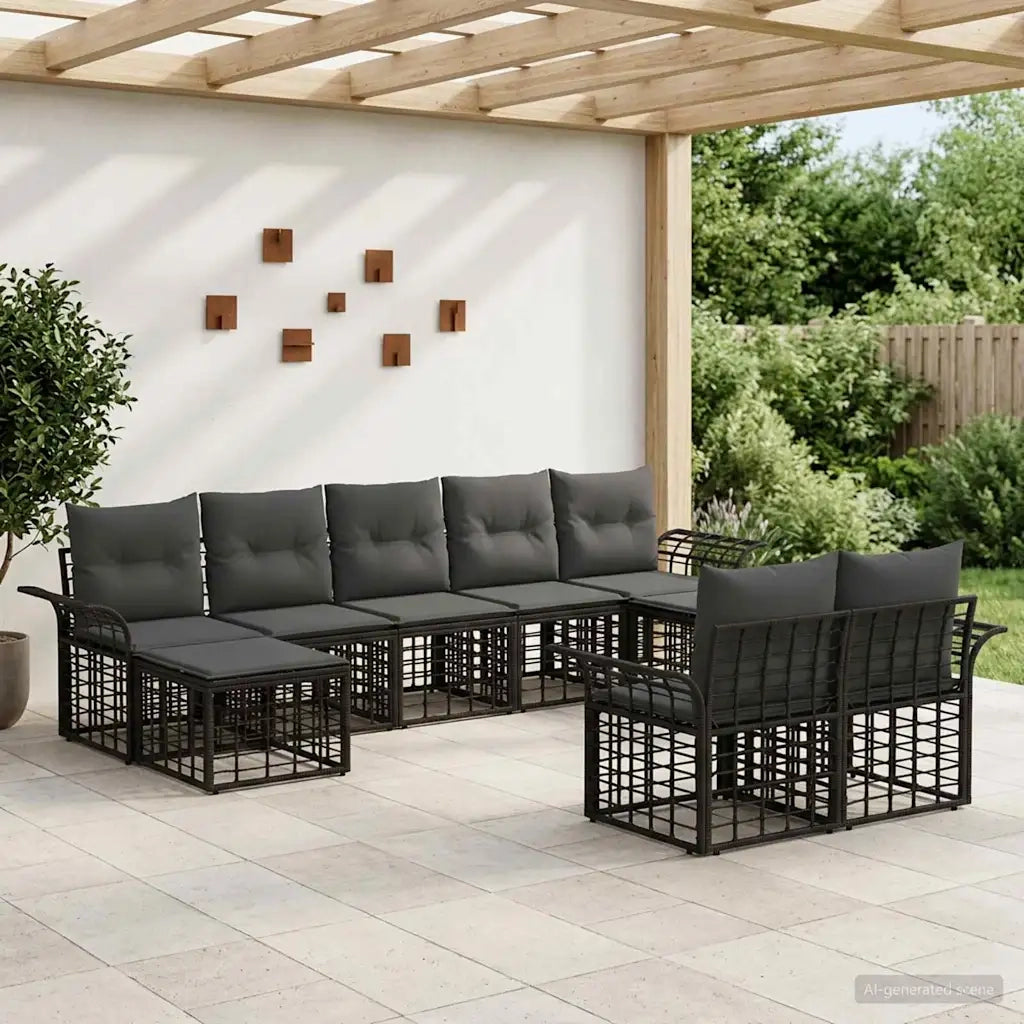 Set di divani da esterno 9 pcs Nero e Grigio scuro Poliestere 3437773