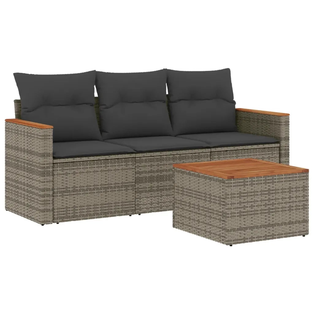 Set Divani da Giardino 4 pz | Set Salotto da Giardino con Cuscini in Polyrattan Grigio