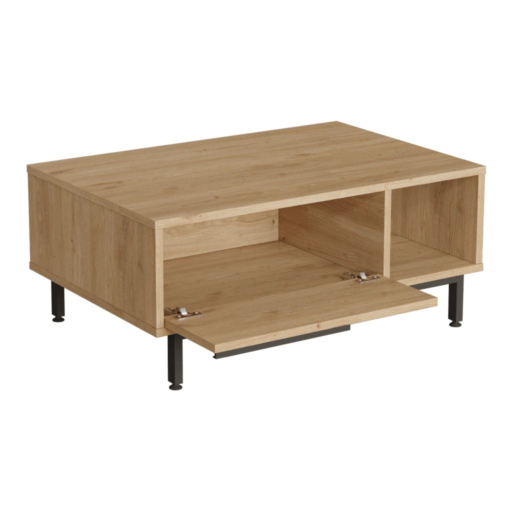 Tavolino Majaajoå da Salotto con Scomparto Chiuso e Aperto - Effetto Rovere [en.casa]