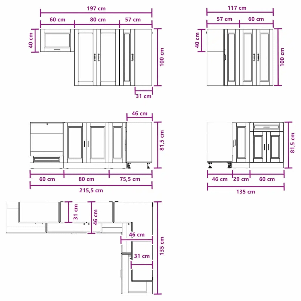 Unità Cucina PORTO 8 pcs Nero Legno ingegnerizzato 3438498