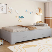 Divano letto estraibile in legno 90/180 x 190 cm con 2 cassetti; grigio