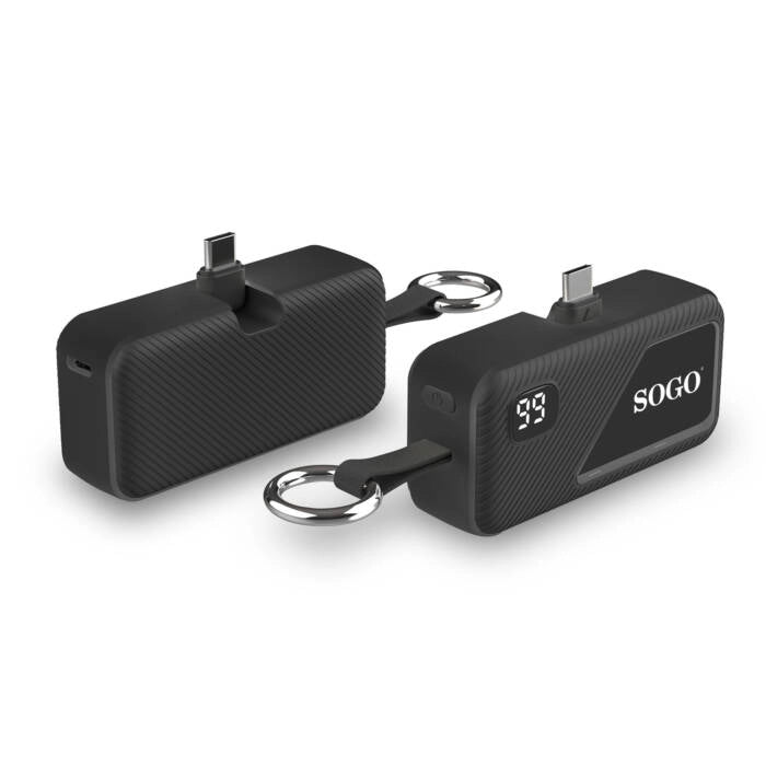 Caricatore portatile 5000 mAh con connettori integrati USB-C e Lightning, display LED digitale, ricarica rapida - SOGO