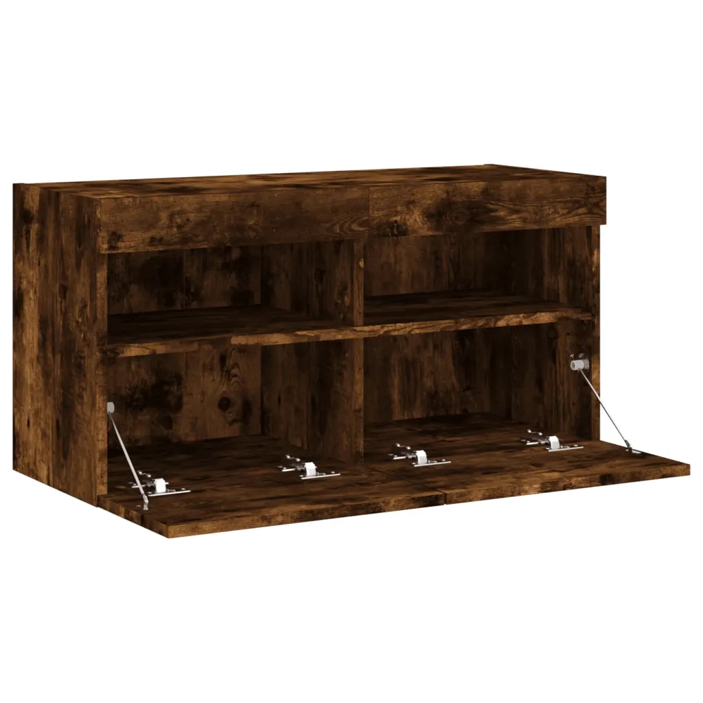 Mobile TV a Parete con Luci LED Rovere Fumo 80x30x40 cm 837205