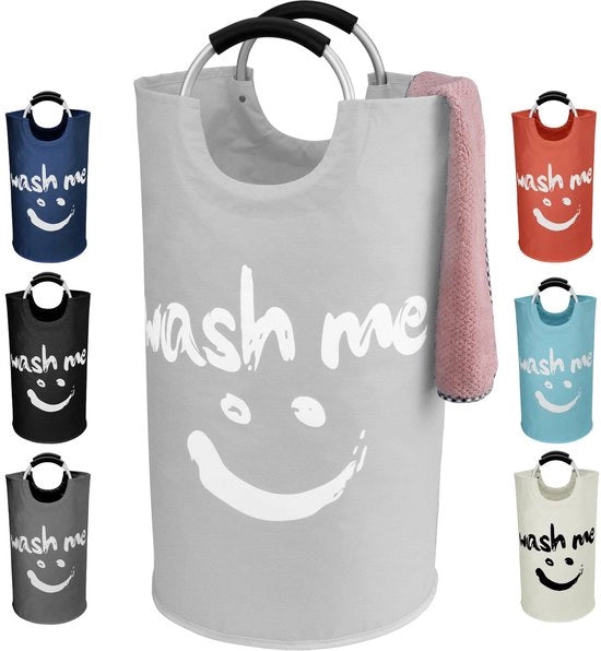 Wasmachine grande 115L, stendibile, con disegno a sorriso, asciugamano di tessuto con maniglie, grande lavatrice per abbigliamento in bagno 43x79cm, grigio chiaro